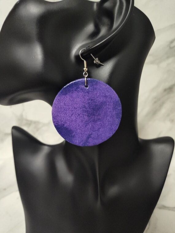 Purple Marbled | 2 Inch Round Wood Earrings |...