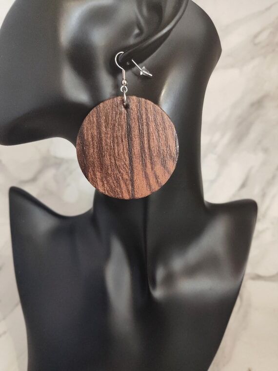 Brown Wood Grain | 2 Inch Round Wood Earrings...