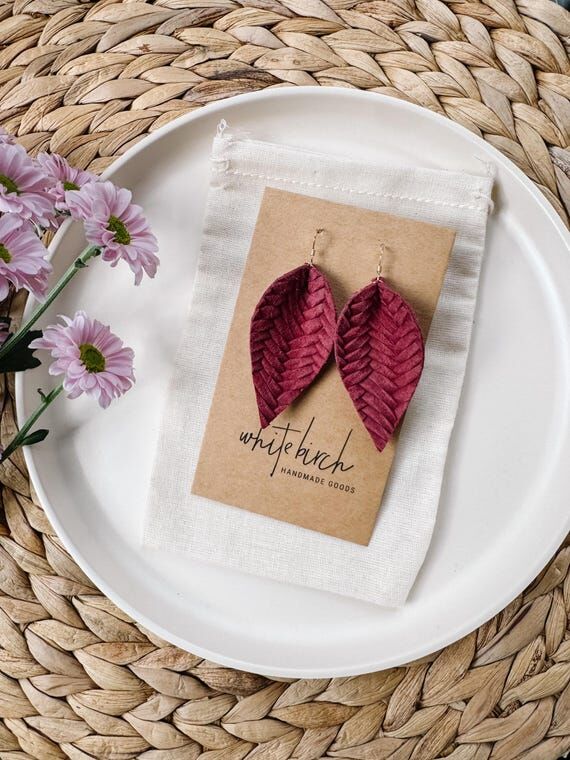 Raspberry Braided Leather Earrings | Textured...