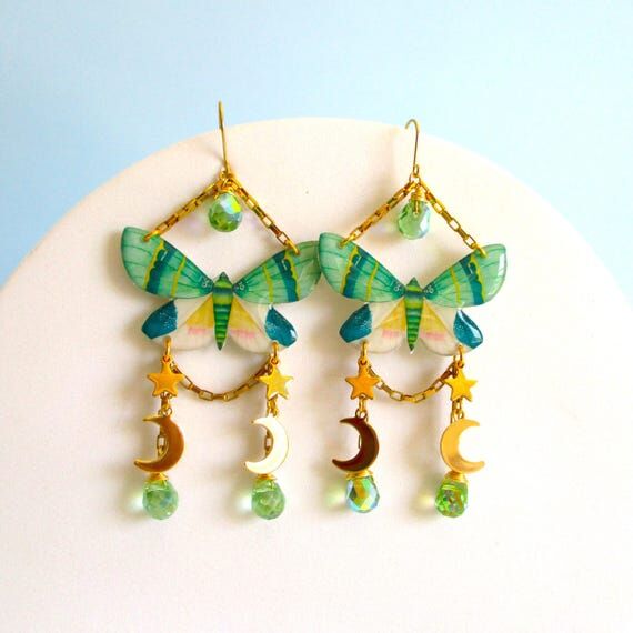 Moth Earrings - Mothwing Statement Earrings -...