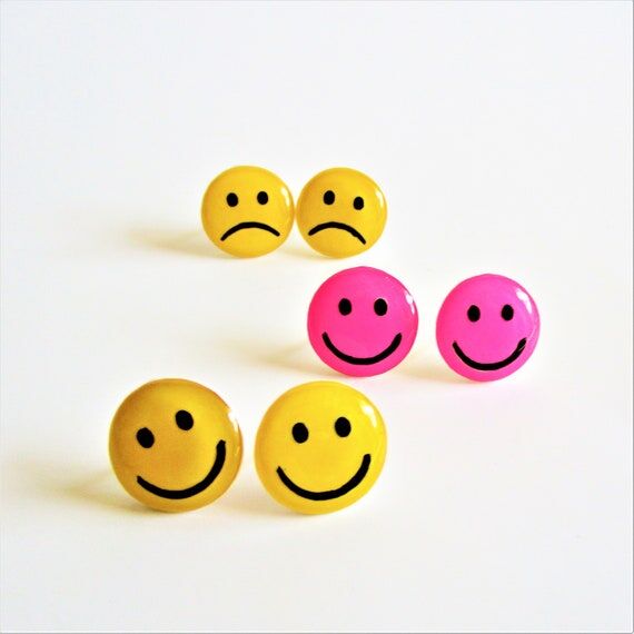 Hand-Painted Smiley/Frowny Face Studs: Hypoal...