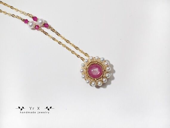 Dainty Ruby Pearl Necklace: 14K Gold Filled W...