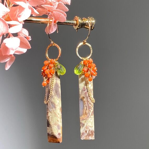 Handmade Jasper Agate Cluster Earrings:NanHon...