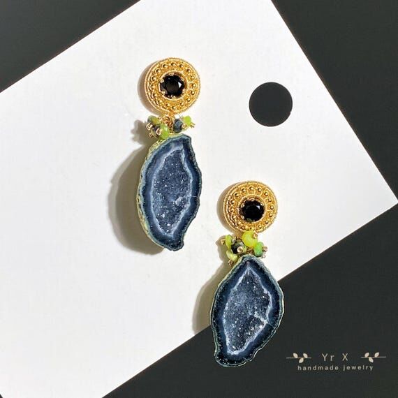 Unique Tabasco Agate Geode Cluster Earrings: ...