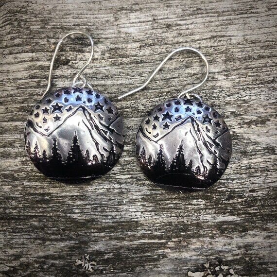 Sterling Silver Mountain Scene Earrings: Natu...