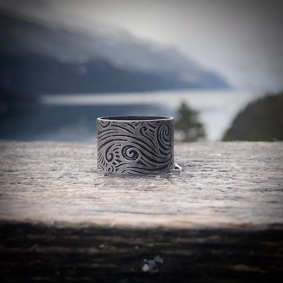 Sterling silver wide band waves wind and wate...