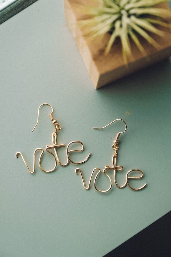 Vote Handmade Wire Gold Earrings...