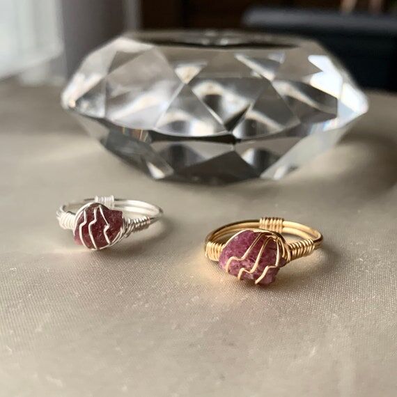 Pink Tourmaline Wire Wrapped Ring in Silver o...