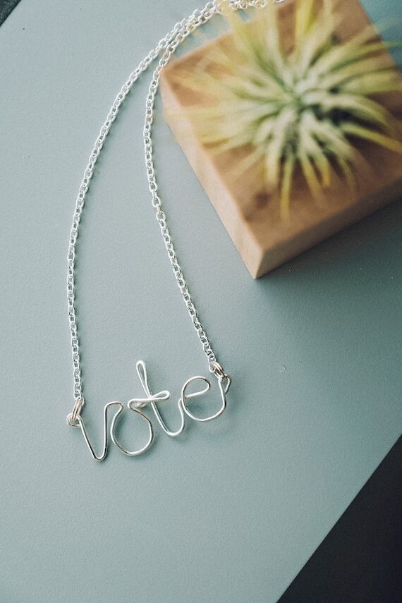 Vote Handmade Wire Silver Necklace...