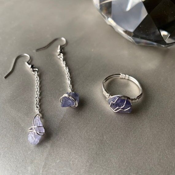 SET: Purple Tanzanite Ring & Drop Earrings Wi...