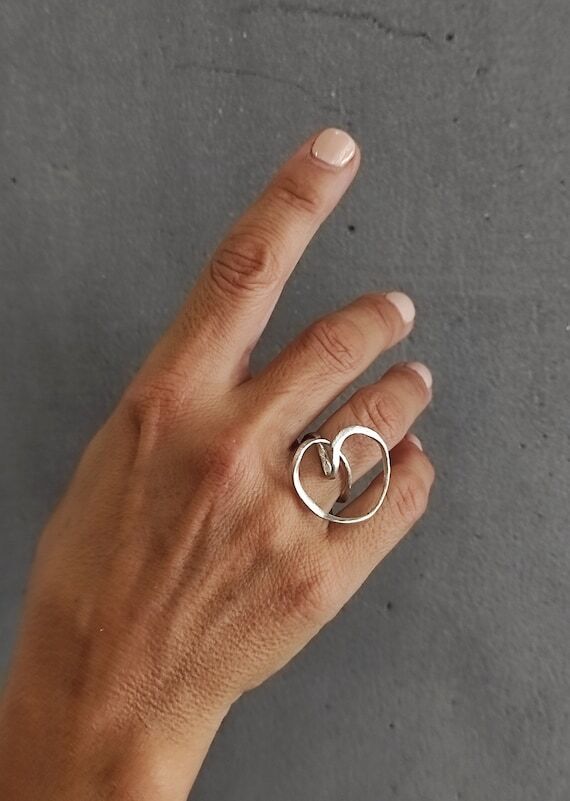 Statement Sterling Silver Ring Abstract Silve...