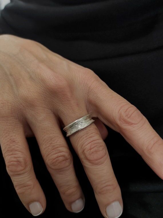Minimal Textured Silver Ring Handmade Modern...