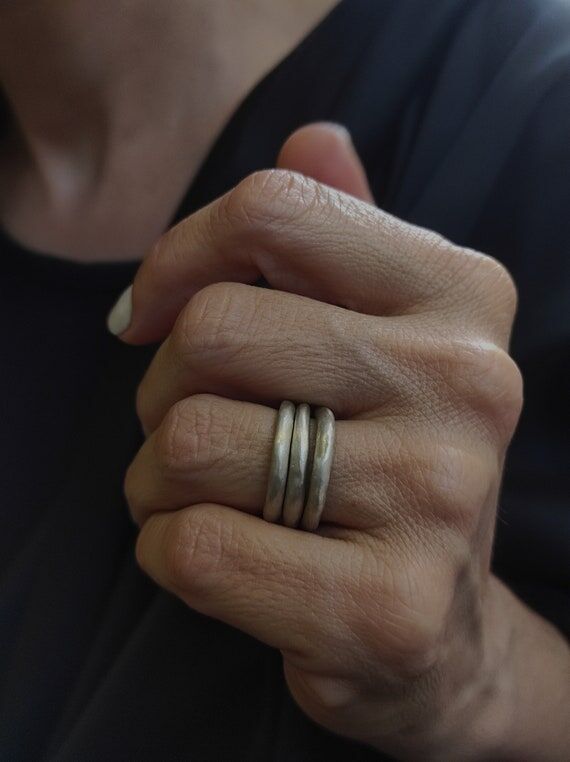 Sterling Silver Irregular Band Ring Matte Fin...