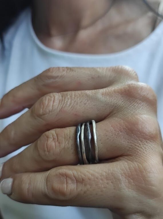 Sterling Silver Organic Stackable Ring Irregu...