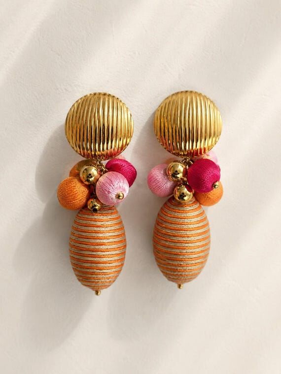 Boho Beach Cluster Earrings: Handmade Silk Th...