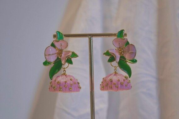 Handcrafted Cream Floral Dangle Earrings | Si...