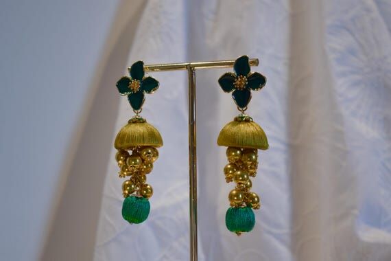 Handmade Floral Dangle Earrings – Gold Bead...