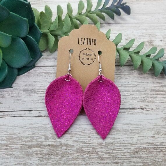 Small Sparkle Pink Suede Pinched Leaf Leather...