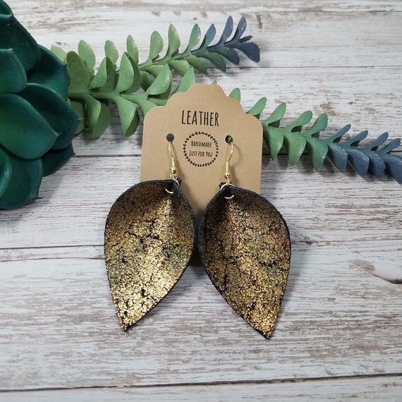 Black and Gold Metallic Suede Pinched Leaf Ea...
