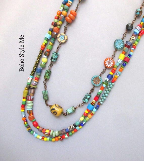 Handcrafted Colorful Beaded Chain Necklace, A...