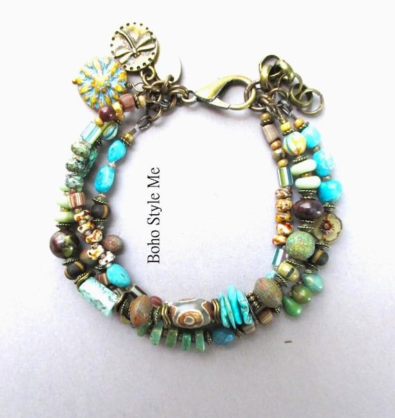 Handmade Turquoise Beaded Bracelet, Green Art...