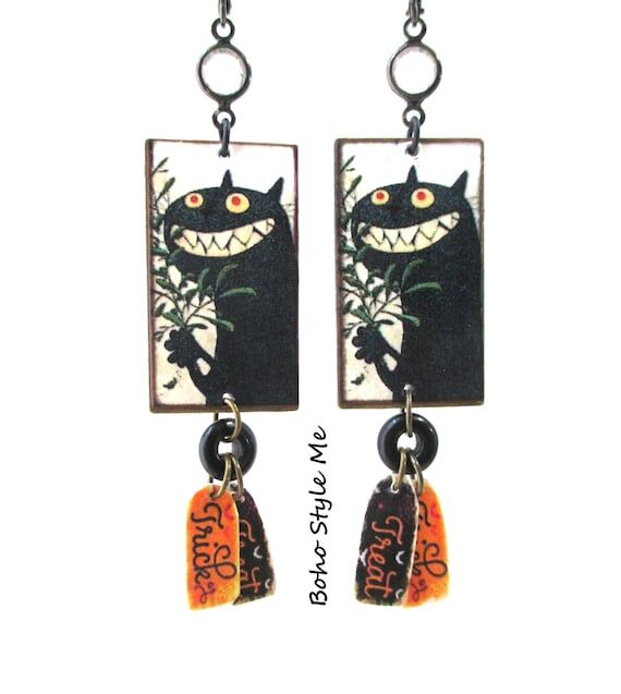 Handmade Whimsical Black Cat Earrings, Funky ...
