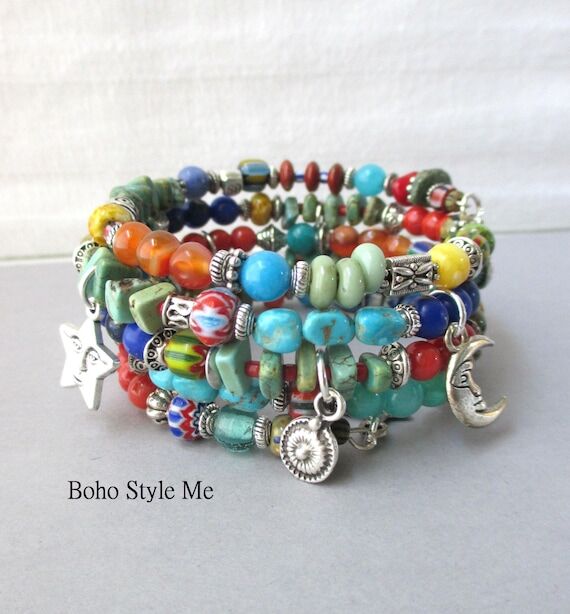 Handmade Bohemian Stack Wire Bracelet, Boho S...