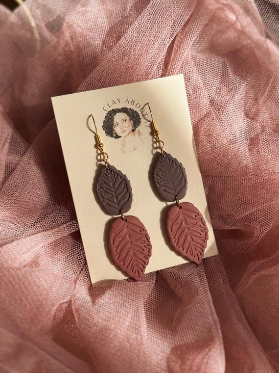 Leaf Dangle Earrings: Gold Plated Hooks, Poly...