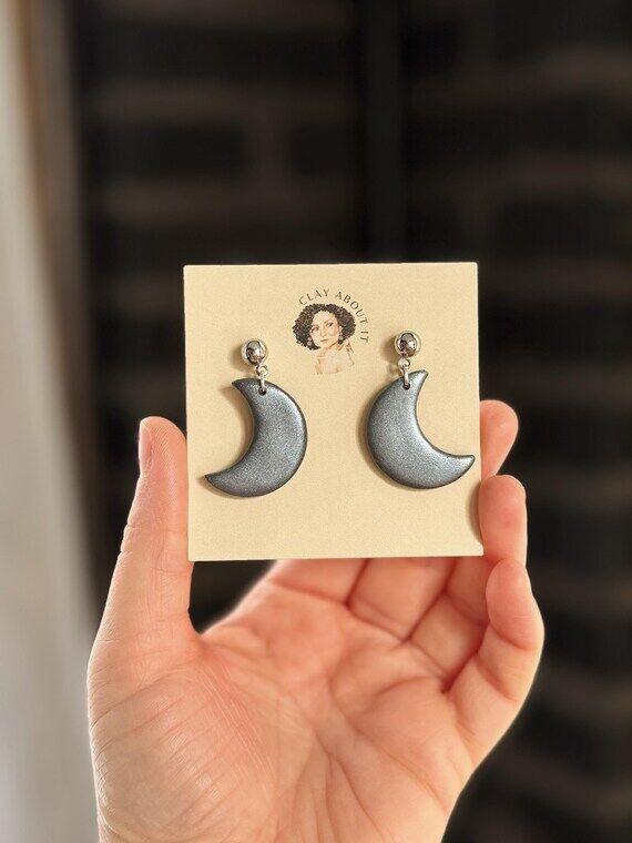 Metallic Moon Drop Earrings: Stainless Steel ...