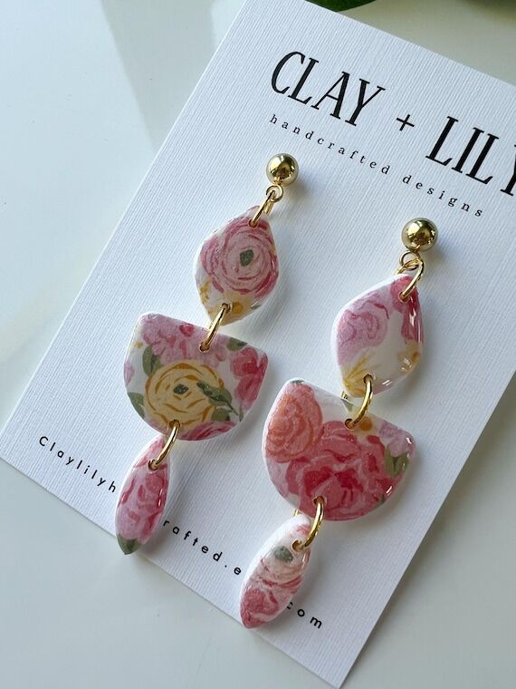 Floral Clay Dangle Earrings: Lightweight Hypo...
