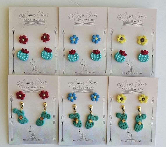 Southwest style **Cactus & Wildflower Stud Ea...