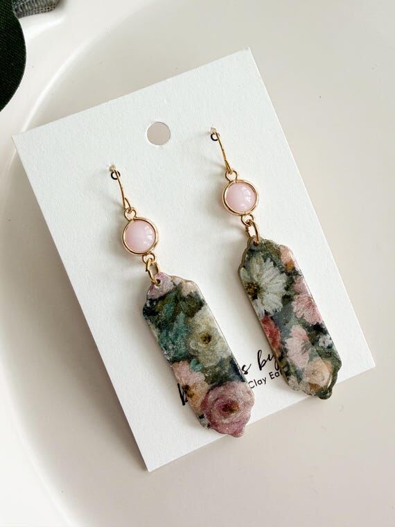 Floral Polymer Clay Statement Earrings Lightw...