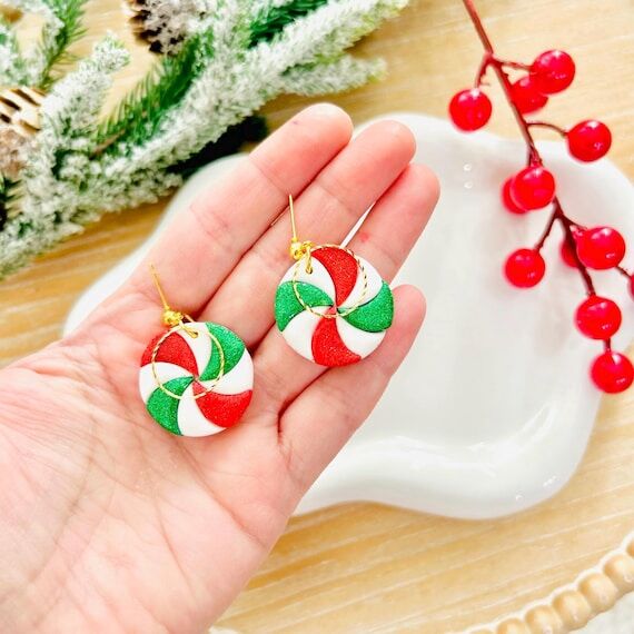 Christmas Peppermint Puffs Glitter Earrings |...