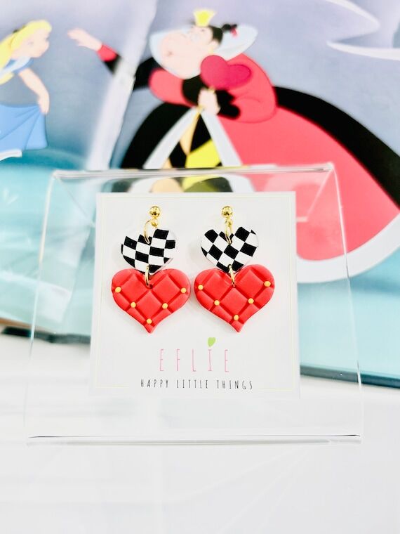 Queen Hearts Love Earrings | Red Black Heart ...