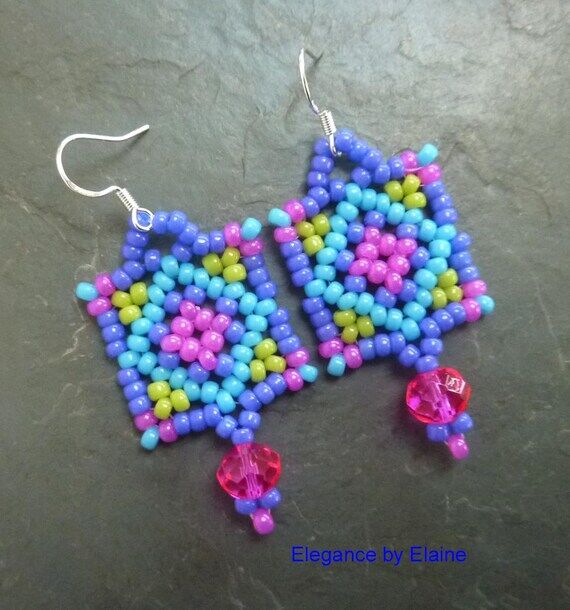 Handwoven Earrings Colorful Bold Fun Pink Pur...