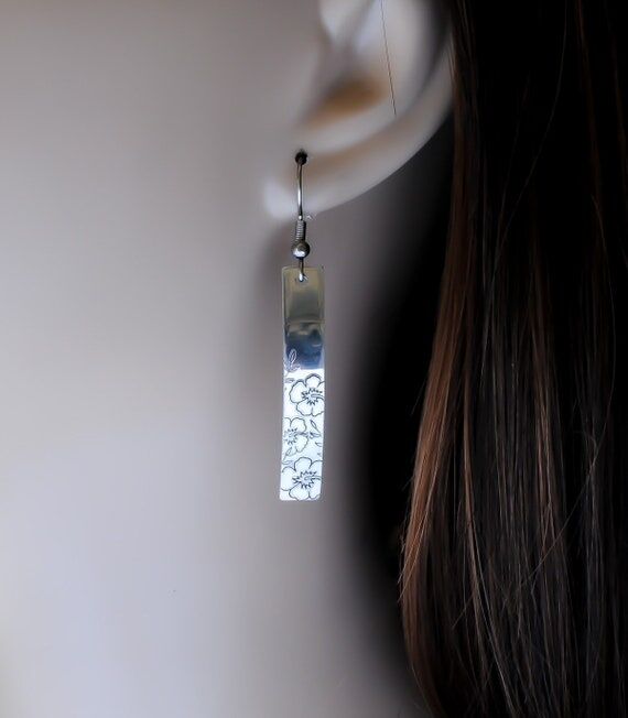 Hand Stamped Aluminum Earrings with Hibiscus...