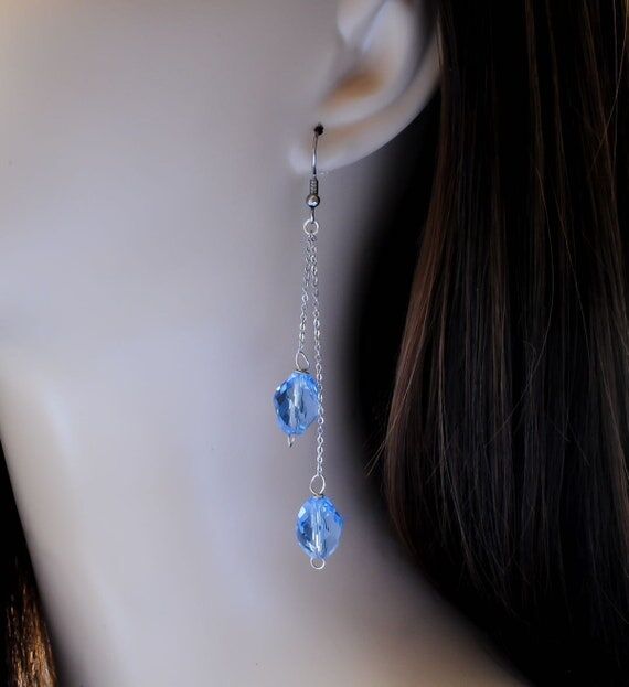 Long Blue Crystal Beaded Earrings...