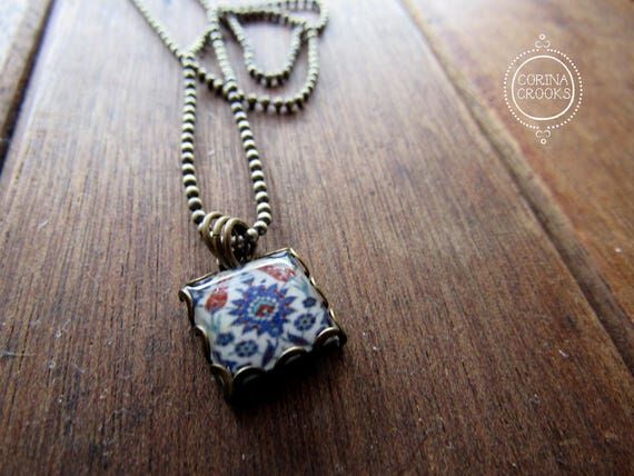 Islamic tile necklace, Turkish tile design, i...