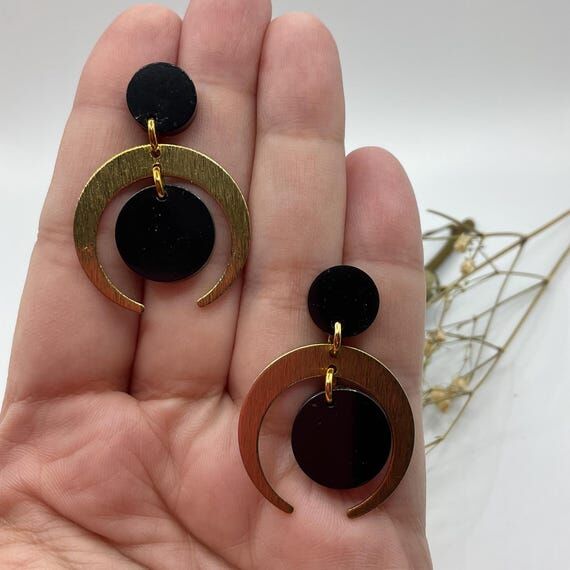 KENDRA Handmade Brass and Black Resin Earring...