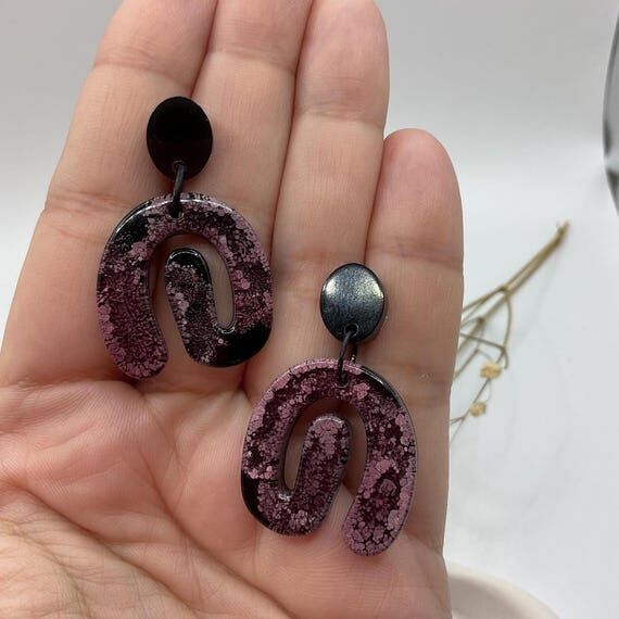 NARA Handmade Burgundy and Black Resin Earrin...