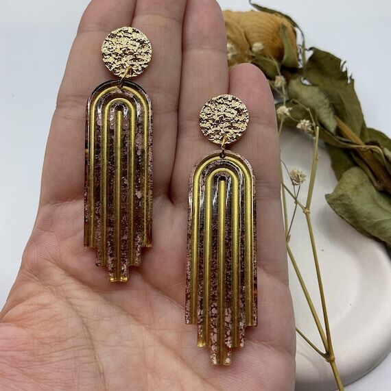 LEIGH Handmade Brown and Gold Resin Earrings ...