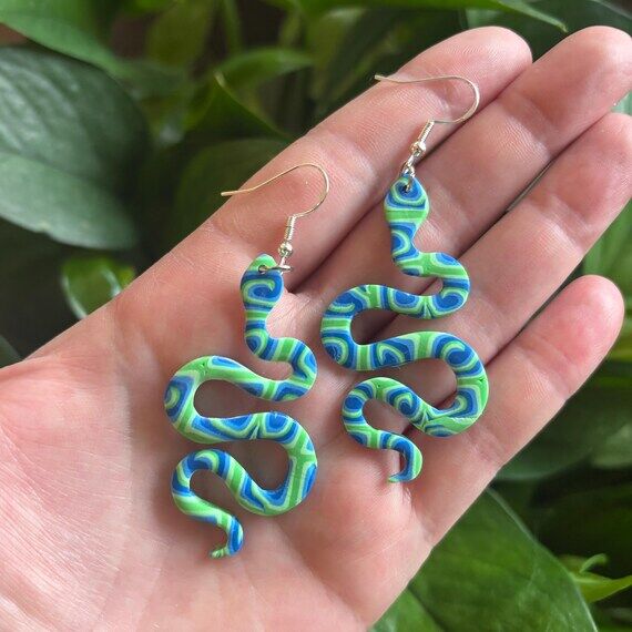 Green and Blue Swirl Snake Polymer Clay Earri...