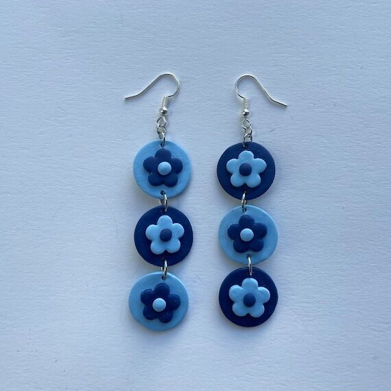 Blue Two-toned Flower Retro Mismatched Dangle...