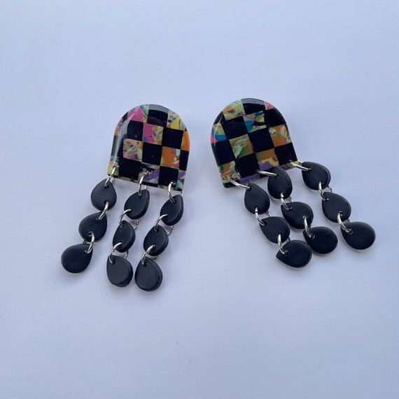 Multicolor Checkerboard Dangle Teardrop Jelly...