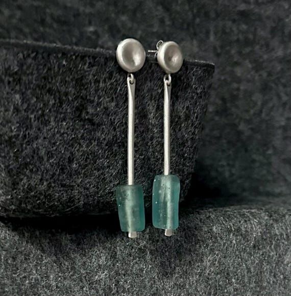 Handmade Handforged Sterling Silver Dangle Ea...