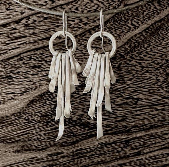 Dangle Statement Earrings. Hand Forged. Hamme...