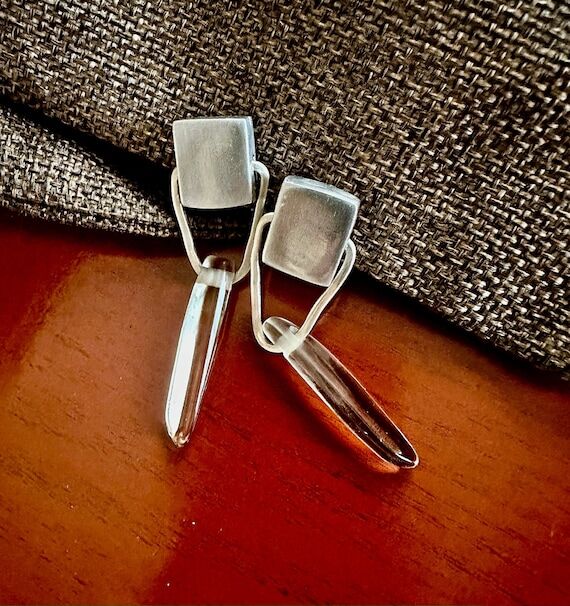 Handmade.Posted Dangle.Earrings.Brutalist.Alu...