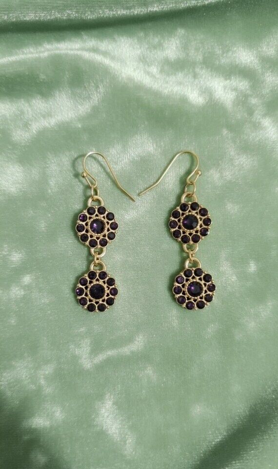Handmade Black Rhinestone Flower Drop Earring...