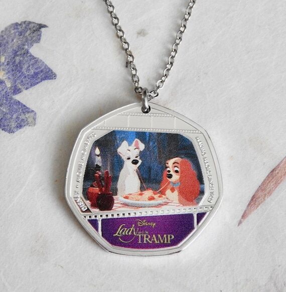 Lady and the Tramp silver plated coin necklac...