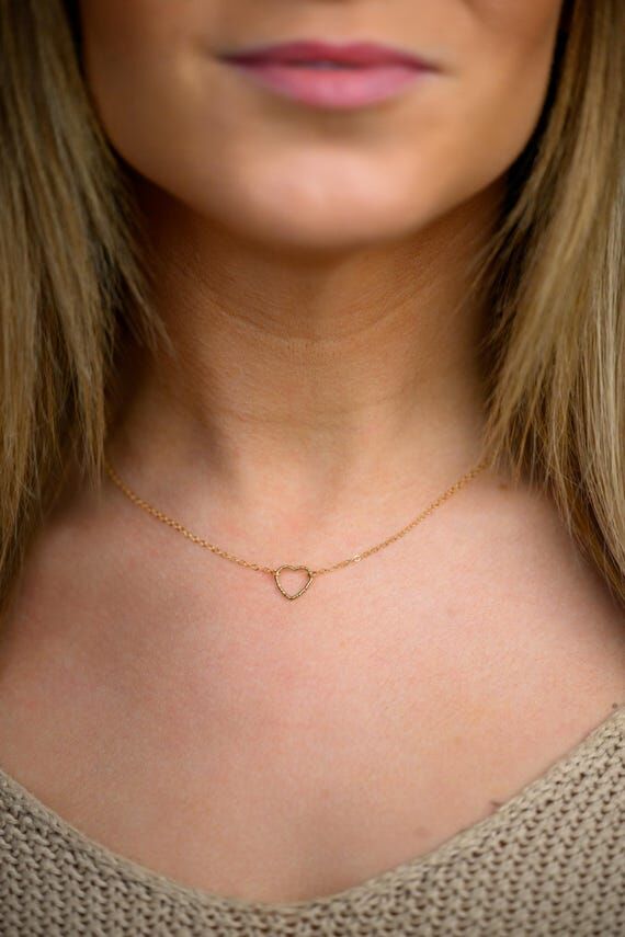 Heart necklace gold fill dainty heart necklac...